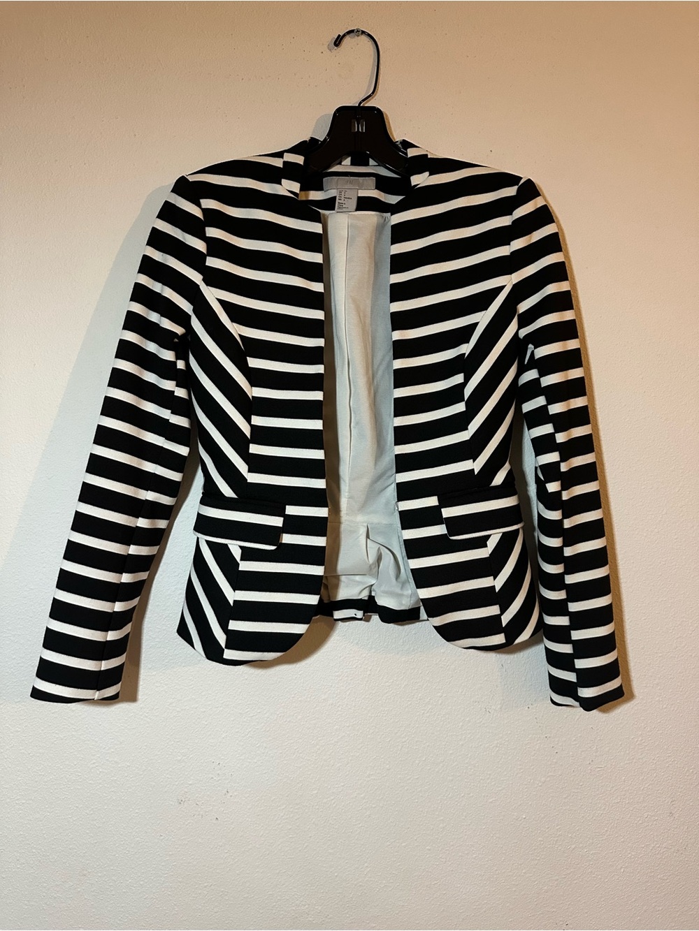 H&M Black and White Striped Open Blazer